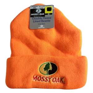 HP NWT Mossy Oak Double Fleece Lined Knit Blaze Orange Hunting Winter Hat Beanie